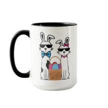 Coelhos Elegantes com Cesta de Páscoa