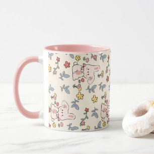 Caneca Coelhos, Flores E Folhas Cujas Costas