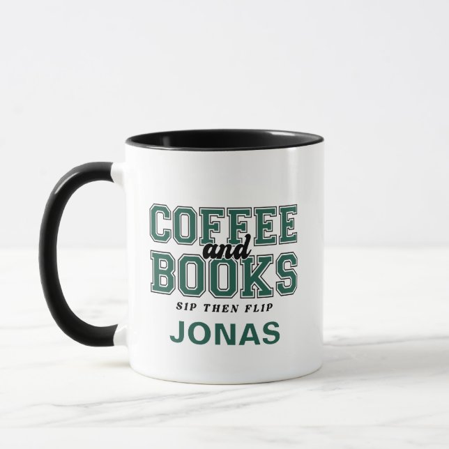 Caneca Coffee and Books Sip Then Flip Bookworm Green (Esquerda)