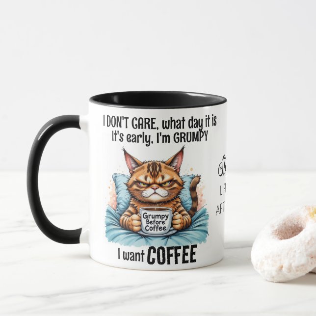 Caneca Coffee Bebendo Engraçado Grumpy (Com Donut)