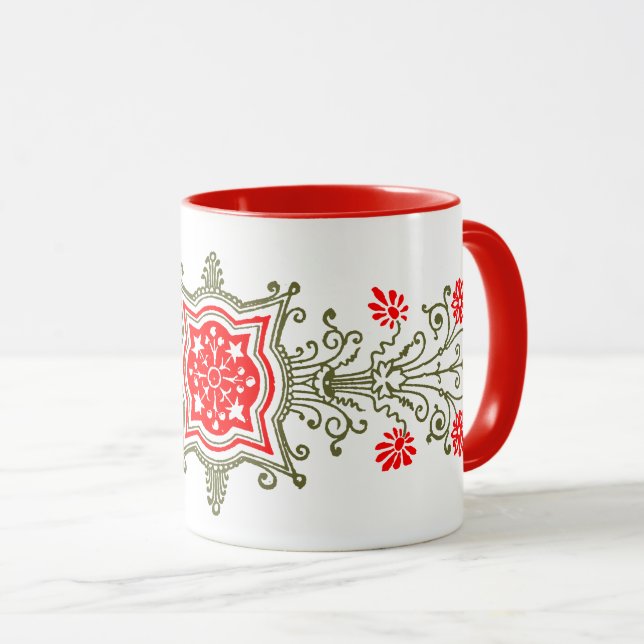 Caneca Coffee De Arte Floral De Golpes Vermelhos (Frente Esquerda)