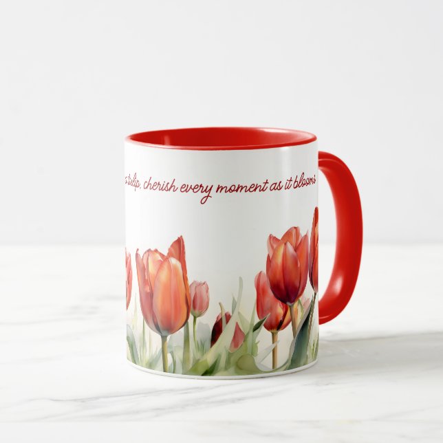 Caneca Coffee De Tulipas Vermelhas Por Aquarela (Frente Esquerda)
