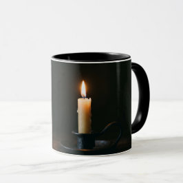 Caneca Coffee Mug Lit Candle Warm Glow Peaceful Atmospher