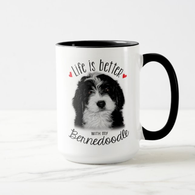 Caneca Coffee Mug preto e branco de Bernedoodle (Direita)