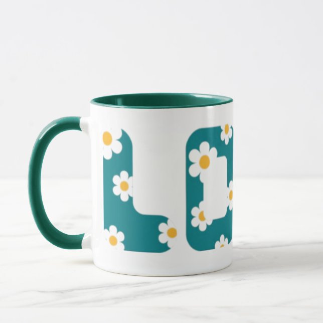 Caneca coffee mug with love phrase covered with flowers (Esquerda)