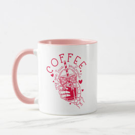 Caneca Coffee One True Soulmate Red Pink Hearts Skeleton