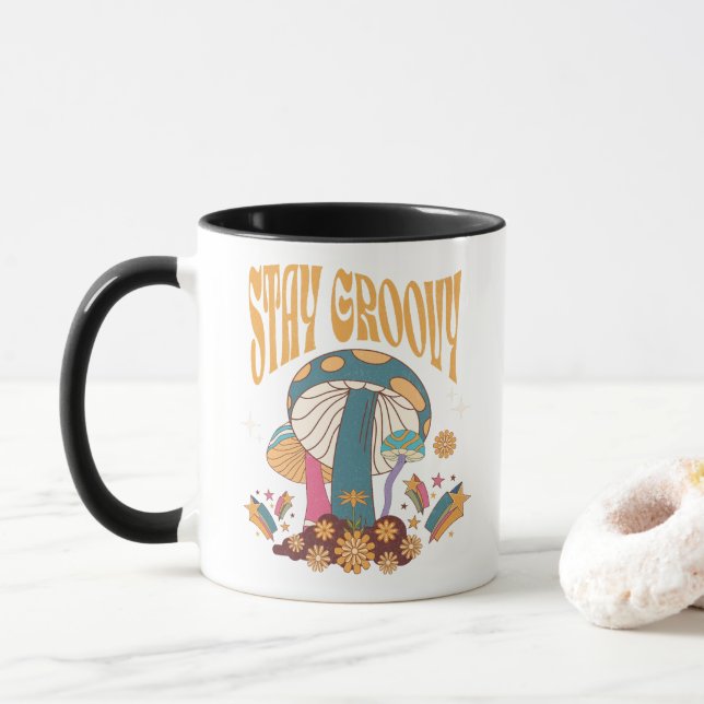 Caneca Cogumelo Retro Fique Groovy (Com Donut)