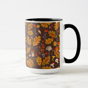 Caneca Cogumelos florestais e flora do outono em castanho