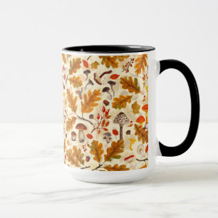 Caneca Cogumelos florestais e flora do outono em nata