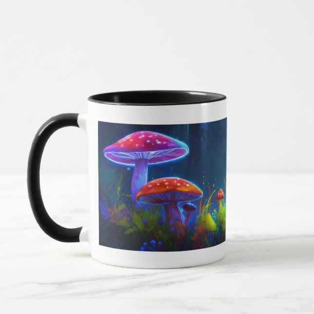 Caneca Cogumelos Neon: Design de Mug Brilhante Psicodélic (Esquerda)