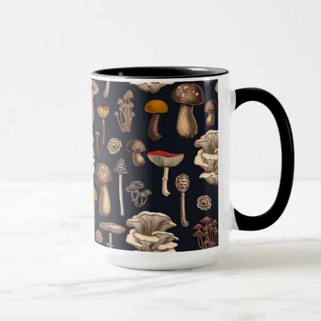 Caneca Cogumelos Selvagens em preto de grafite (Direita)