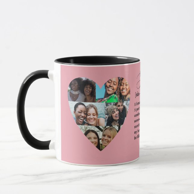 Caneca Colagem Coração Foto Definição de Irmã (Esquerda)