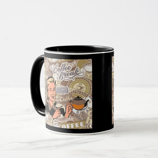 Caneca Colagem da Pausa do Café da Senhora Retro (Frente Esquerda)