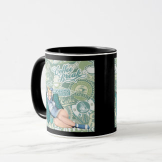 Caneca Colagem da Pausa para Café da Garota Pinup Retro