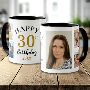 Caneca Colagem de 5 Fotos Personalizada Feliz Aniversário