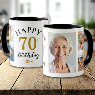 Caneca Colagem de 5 Fotos Personalizada Feliz Aniversário