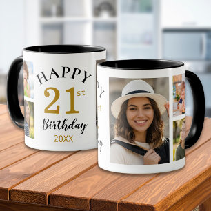 Caneca Colagem de 5 Fotos Personalizada Feliz Aniversário