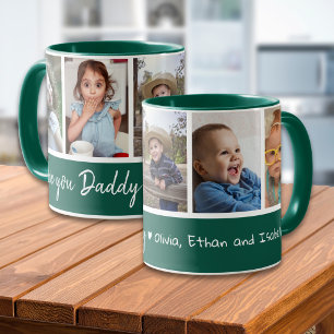 Caneca Colagem de 5 Fotos Verde e Branco Amo Você Papai