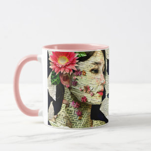 Caneca Colagem de Arte da Mulher Bonita  