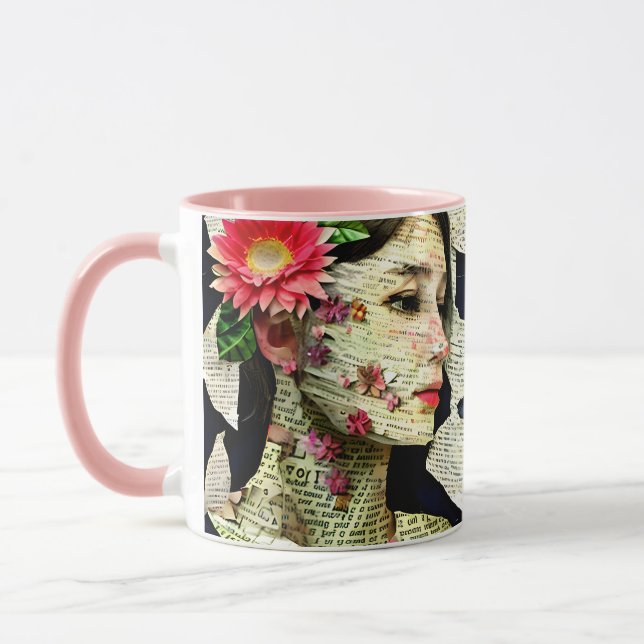 Caneca Colagem de Arte da Mulher Bonita   (Esquerda)