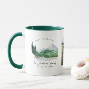 Caneca Colagem de Duas Fotos Monograma do Nome da Famíl