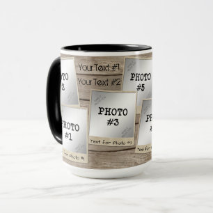 Caneca Colagem de Fotografias de Vintage Rustic Wood
