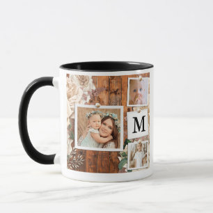Caneca Colagem de Fotografias em Grade Monogramas Coffee