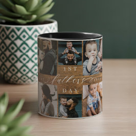 Caneca Colagem de Fotografias Rustic Woodgrain do Primeir
