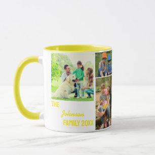 Caneca Colagem de Fotos da Família Calliografia Amarela