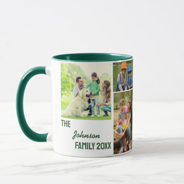 Caneca Colagem de Fotos da Família Hunter Green Calliogra (Esquerda)