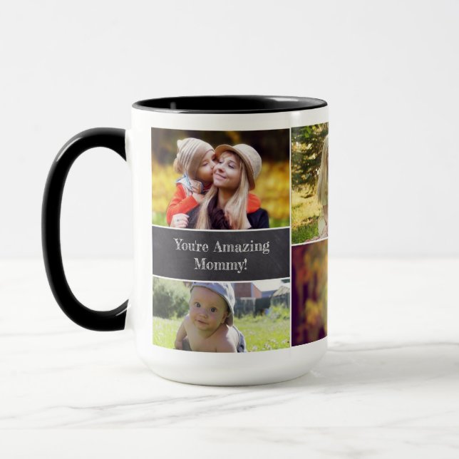 Caneca Colagem de Fotos da Família Mãe Personalizada (Esquerda)