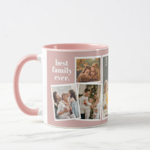 Caneca Colagem de Fotos da Família Rosa - 6 Fotos