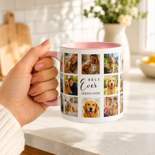 Caneca Colagem de fotos da mãe com Retriever Dourado rosa