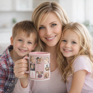 Caneca Colagem de fotos da mãe em rosa poeira