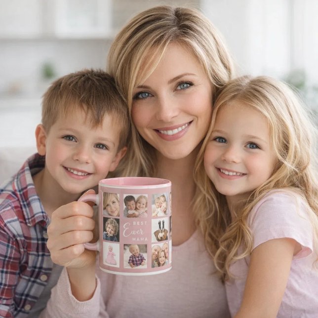 Caneca Colagem de fotos da mãe em rosa poeira (Criador carregado)
