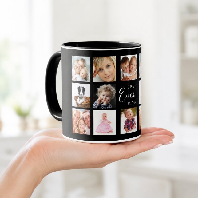 Caneca Colagem de fotos da mãe preto e branco (Criador carregado)