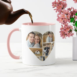Caneca Colagem de Fotos de Coração de Amor Personalizado 