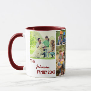 Caneca Colagem de Fotos de Família em Caligrafia Marrom