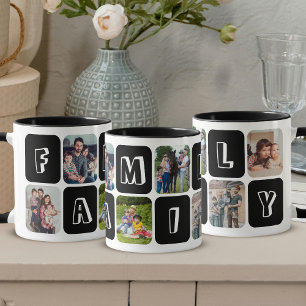 Caneca Colagem de Fotos de Família Personalizadas Moderna