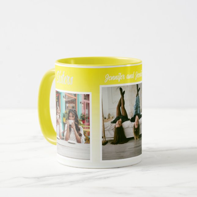 Caneca Colagem de Fotos de Irmãs com Nomes, Melhor Terapi (Frente Esquerda)