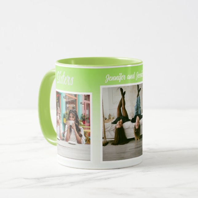 Caneca Colagem de Fotos de Irmãs com Nomes, Melhor Terapi (Frente Esquerda)