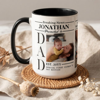 Caneca Colagem de Fotos de Jornal do Papai Primeiro Dia d