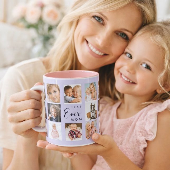 Caneca Colagem de fotos de mãe violeta (Criador carregado)