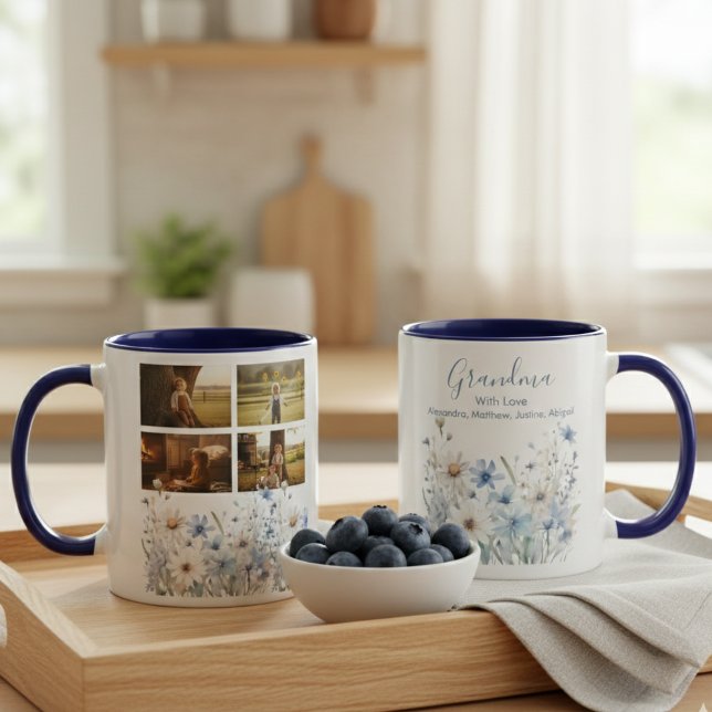 Caneca Colagem de Fotos do Prado de Flores Silvestres Vov (Wildflower photo collage grandma mug)
