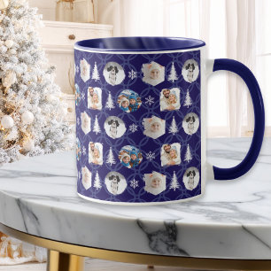 Caneca Colagem de Fotos Festivas 4 Natal Azul Marinho