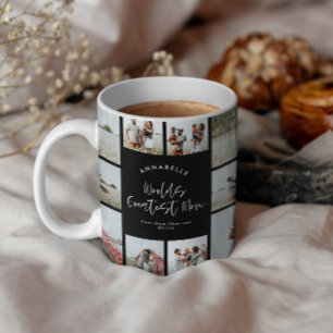 Caneca Colagem de fotos mínima elegante e preta da mãe