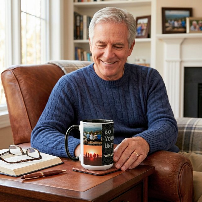 Caneca Colagem de Fotos Personalizada Presentes de 60 Ano (Custom Photo Collage 60th Birthday Gifts for Men Mug)