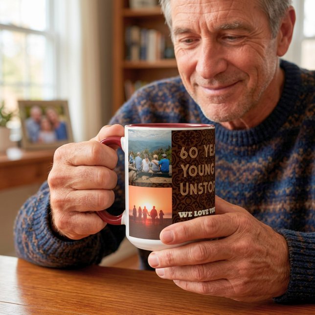Caneca Colagem de Fotos Personalizada Presentes de 60 Ano (Custom Photo Collage 60th Birthday Gifts for Men Mug)