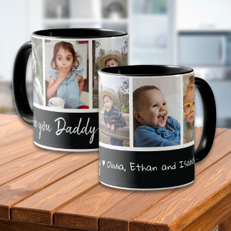 Caneca Colagem de Fotos Preto e Branco 5 Amor Você Papai 