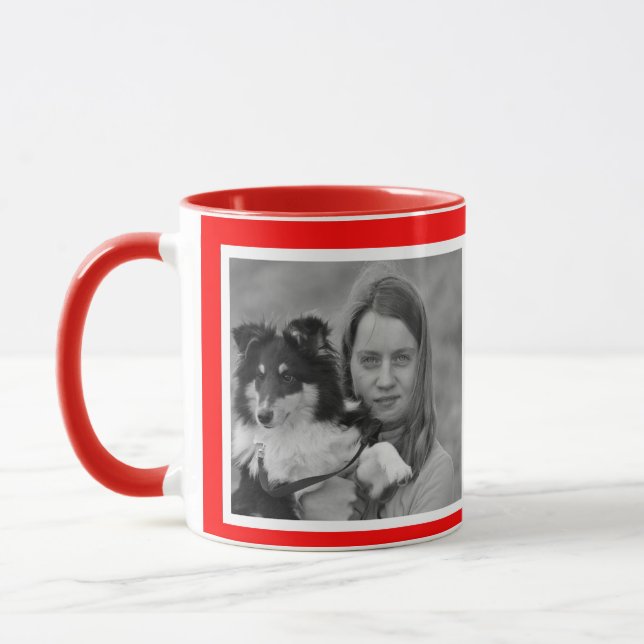 Caneca Colagem de fotos Red 2 Moderno Personalizada (Esquerda)